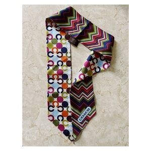 Coach Chevron Zig Zag Fall Tone Logo Silk Bag Scarf Y2K